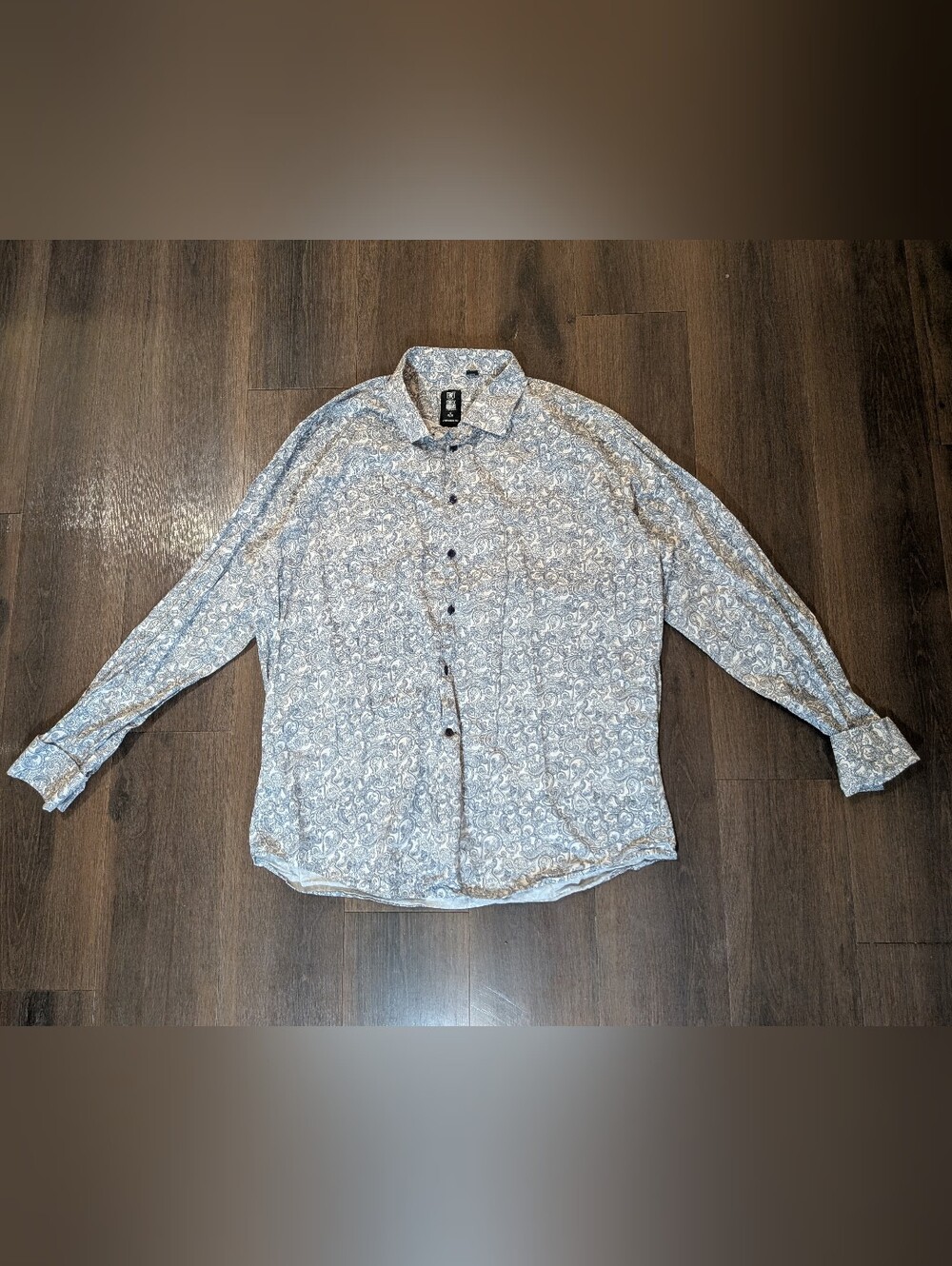 Stacy Adams sz. 19 blue & white paisley button up shirt